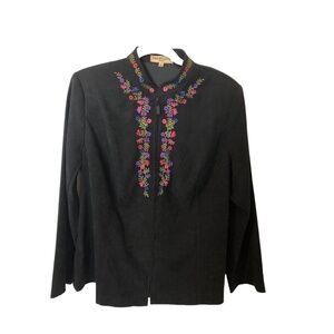 Notations Jacket‎ Women's 1X Black Faux Suede Zip Front Floral Detail